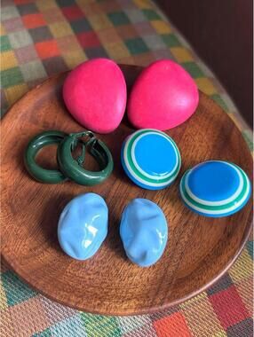 Vintage Colorful Clip-On Earring Lot Chunky Retro 80s 90s